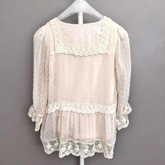 Vintage Romantic Boho Cottagecore Lace Collar Cream White Button Down  Blouse - Picture 13 of 15